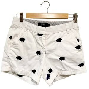 J.Crew Chino Shorts Womens 00 White Navy Fish Embroidered Cotton Summer Preppy